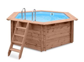 Luxe houten zwembad 355x307x116cm met (winter)afdekzeil beschikbaar voor biedingen