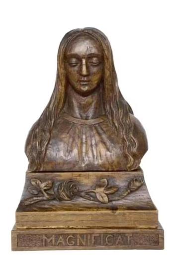 Oud, handgemaakt houten beeld/sculptuur Maria - buste