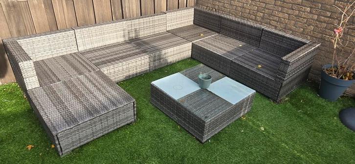 Luxe 8-delige loungeset - Grijs Rattan, Tuin en Terras, Tuinsets en Loungesets, Gebruikt, Loungeset, Rotan, 8 zitplaatsen, Bank