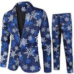 Heren blauw patroon kostuum pak blazer blauwe colbert broek, Verzenden, Nieuw, Overige maten, Blauw