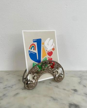 Vintage verzilverde Italiaanse serverhouder kaarthouder beschikbaar voor biedingen