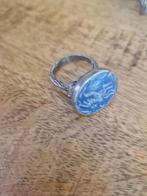 Antieke, Tibetaanse zegelring met Lapis maat 20., Ophalen of Verzenden, Zilver, Ring, Met edelsteen