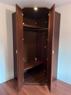 Hoge mahonie hoekkast met spiegeldeuren en verlichting, Ophalen, Gebruikt, 100 tot 150 cm, 200 cm of meer