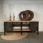 Oude werkbank, stalen dressoir, keuken, toonbank, vintage