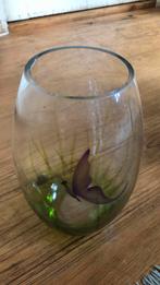 Zweedse glazen vaas met geschilderd libelle motif, Minder dan 50 cm, Groen, Glas, Zo goed als nieuw