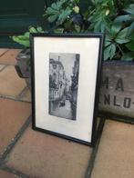 Antieke pen potlood kool tekening stadsgezicht gesigneerd, Ophalen of Verzenden
