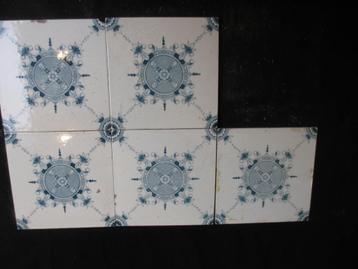 5 antieke tegels 15x15cm art deco rond 1900 gemaakt beschikbaar voor biedingen