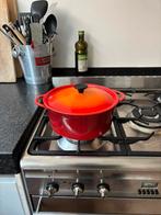 le creuset pan oranje/ rode braadpan, 22 cm, coussanses, Ophalen of Verzenden, Zo goed als nieuw, Gietijzer, Koekenpan of Braadpan