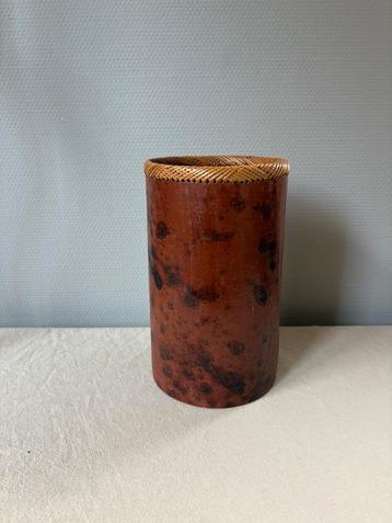 Vintage ceramic bruine & rotan wabisabi vaas h24cm beschikbaar voor biedingen