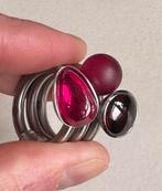Swivel PUR Ringen Set - Staal, Rookkwarts & Rubin Rot, IJzer of Staal, Nieuw, Ophalen of Verzenden, 17 tot 18
