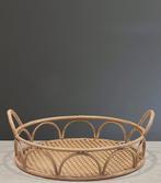 Vintage metalen rond dienblad met rotan look, Ophalen of Verzenden