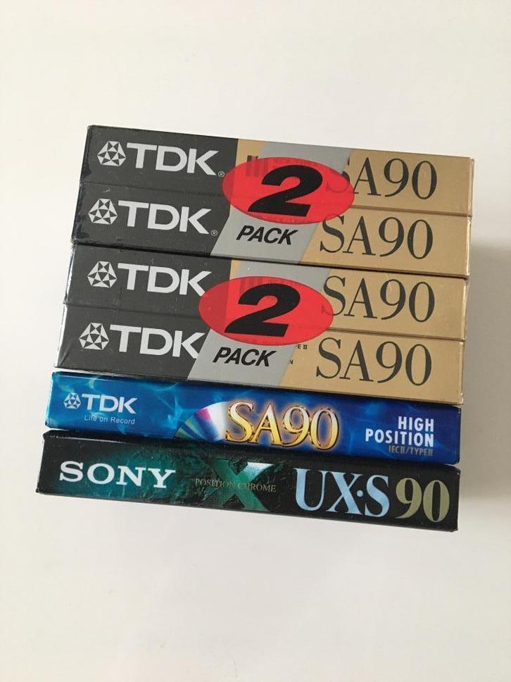 6x cassettes NOS TDK SA90 (1990) Sony UX-S90, Cd's en Dvd's, Cassettebandjes, Nieuw in verpakking, Onbespeeld, Overige genres