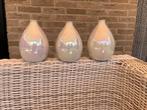 3 parelmoer glazen vaasjes, Wit, Ophalen of Verzenden, Minder dan 50 cm, Glas
