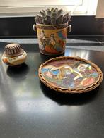 Vintage Satsuma Set - Jaren 70 - 3-Delig Japans Aardewerk, Antiek en Kunst, Antiek | Keramiek en Aardewerk, Ophalen of Verzenden
