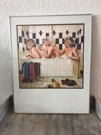 Schiderij 3 dames in bad, Minder dan 50 cm, Gebruikt, Overige typen, Ophalen of Verzenden