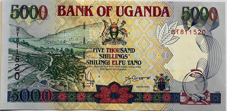 Oeganda 5000 shilling 1998, Postzegels en Munten, Bankbiljetten | Afrika, Los biljet, Overige landen, Ophalen of Verzenden