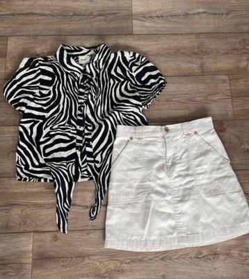 Super leuke panterprint blouse, beige rokje/ shoeby setje beschikbaar voor biedingen