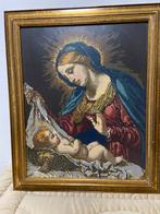 Prachtig Religieus Borduurwerk in Lijst - Madonna met Kind, Ophalen, Zo goed als nieuw