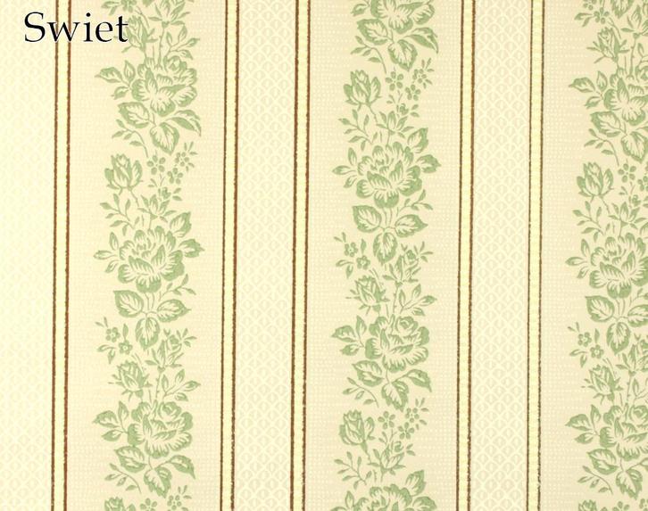 6741 groen bloemenstreep vintage behang swiet, Huis en Inrichting, Stoffering | Behang, Wit, minder dan 10 m², Ophalen of Verzenden