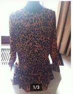 Dames jurk print zwart/cognac maat M Loavies, Maat 38/40 (M), Overige kleuren, Ophalen of Verzenden, Boven de knie