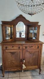 Antiek Queen Ann Dressoir met Spiegel en Vitrinekasten, Glas, Gebruikt, Met deur(en), 150 tot 200 cm