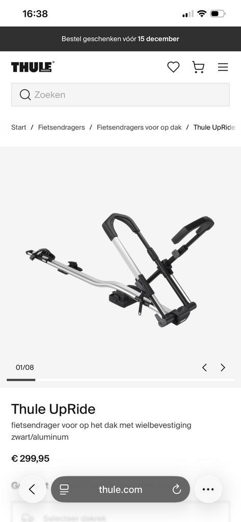 4x Thule Upride Dak Fietsendragers, Auto diversen, Fietsendragers, Zo goed als nieuw, Dakdrager, 3 fietsen of meer, Brede banden