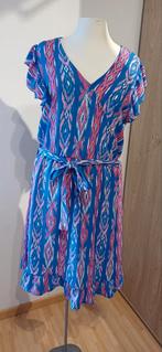 Blauw met fuchsia tinten jurk, kort mouwtje, maat L, Kleding | Dames, Jurken, Ophalen of Verzenden, Zo goed als nieuw, Blauw