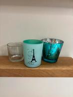 Set 3 theelichthouders in turqoise Paris, Ophalen of Verzenden, Zo goed als nieuw, Overige materialen, Minder dan 25 cm
