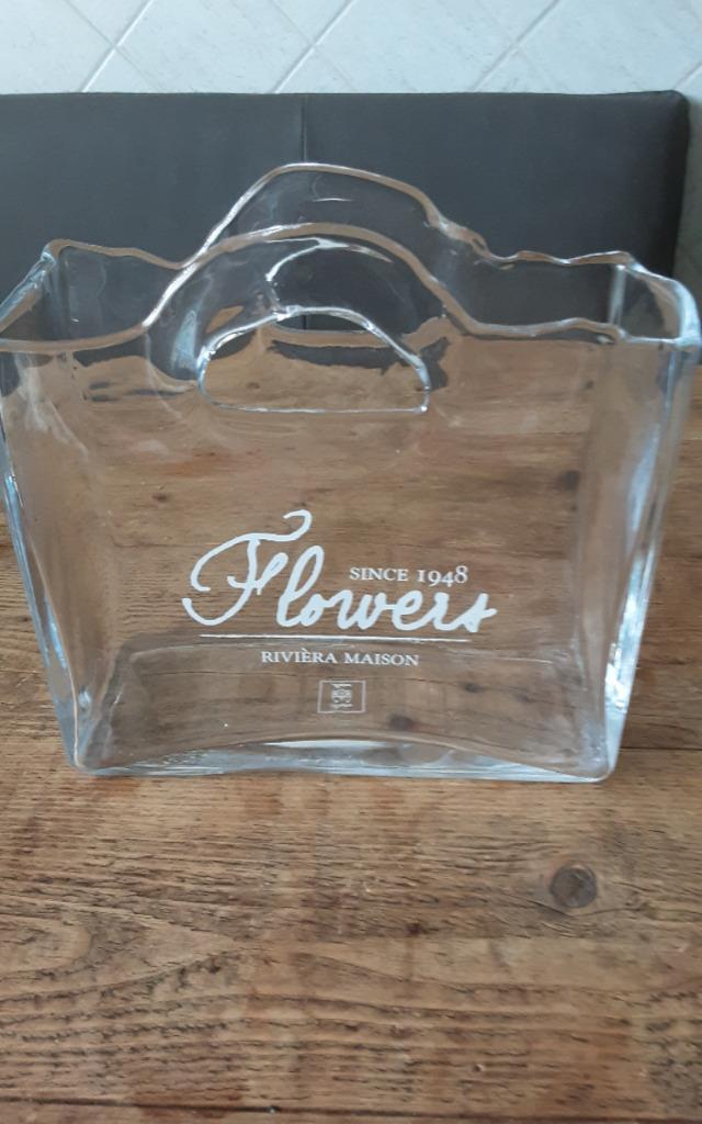 0041 - Riviera Maison Flowers Glazen Decoratievaas, Huis en Inrichting, Woonaccessoires | Vazen, Gebruikt, Overige kleuren, Minder dan 50 cm