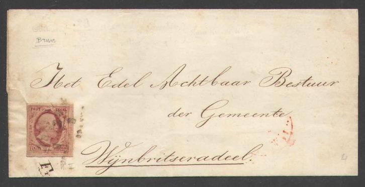 Nr 2 op brief naar Wijmbritseradeel. ZELDZAME BESTEMMING!, Postzegels en Munten, Brieven en Enveloppen | Nederland, Brief, Ophalen of Verzenden