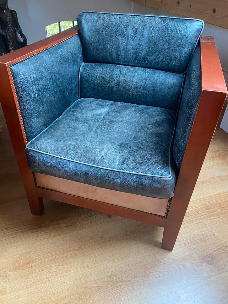 Art deco stijl van Bendic fauteuil met lederen bekleding, Huis en Inrichting, Fauteuils, Gebruikt, Leer, 50 tot 75 cm, Minder dan 75 cm
