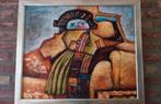 Gesigneerd Schilderij van B. Long - Azteken - 56 x 66..., Antiek en Kunst, Kunst | Schilderijen | Modern, Ophalen