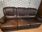 Bruin leren bankstel: 3-zits en 2-zits, Huis en Inrichting, Ophalen, Gebruikt, Klassiek, Rechte bank