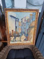 Schilderij met ezel en kar in straat, Ophalen of Verzenden