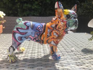 graffiti art hond bull frans bulldog street beeld fleurig  beschikbaar voor biedingen