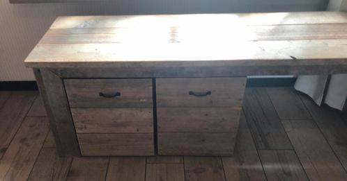 Brede tafel, met opbergbakken, steigerhout, Huis en Inrichting, Tafels | Sidetables, Zo goed als nieuw, 25 tot 50 cm, 150 tot 200 cm
