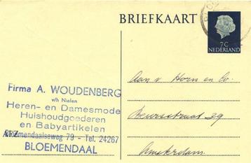 Firma A. Woudenberg, Bloemendaal - 03.1956 - briefkaart beschikbaar voor biedingen