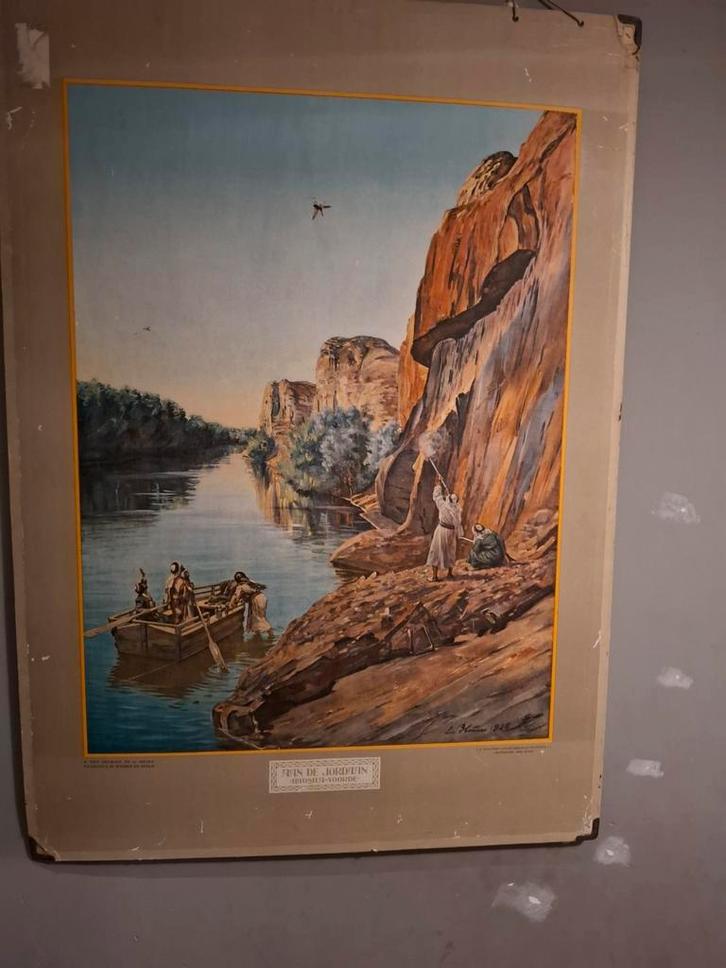 Bijbelse schoolplaat Jordaan, Antiek en Kunst, Antiek | Schoolplaten, Ophalen of Verzenden