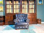 Prachtge engelse XL Chesterfield fauteuil jeans blauw, Ophalen of Verzenden, 75 tot 100 cm