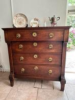 Antieke commode kast met vier lades en messing beslag, Ophalen, Gebruikt, 50 tot 100 cm, 3 of 4 laden