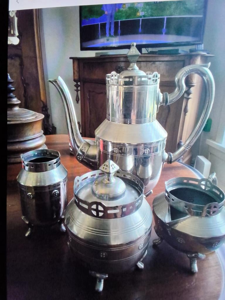 Oud Zilver Tinnen Servies 4-delig, Ophalen of Verzenden