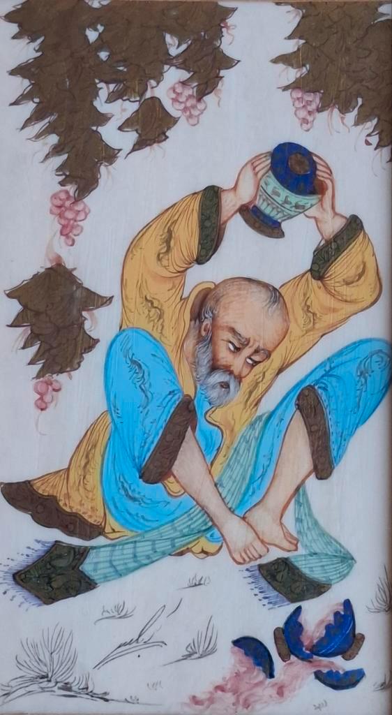 China. Miniatuur. Olieverf. Sign. 21/27 cm. Ca 1920., Antiek en Kunst, Kunst | Niet-Westerse kunst, Ophalen