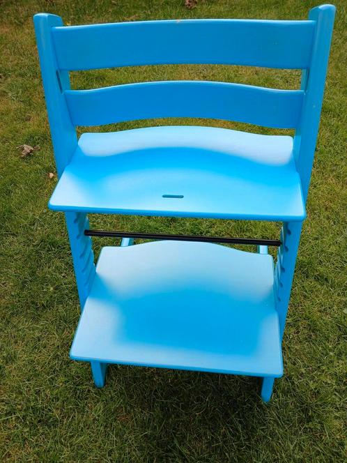 stokke tripp trapp stoel blauw, Kinderen en Baby's, Kinderstoelen, Gebruikt, Meegroeistoel, Aanschuifbaar, Ophalen