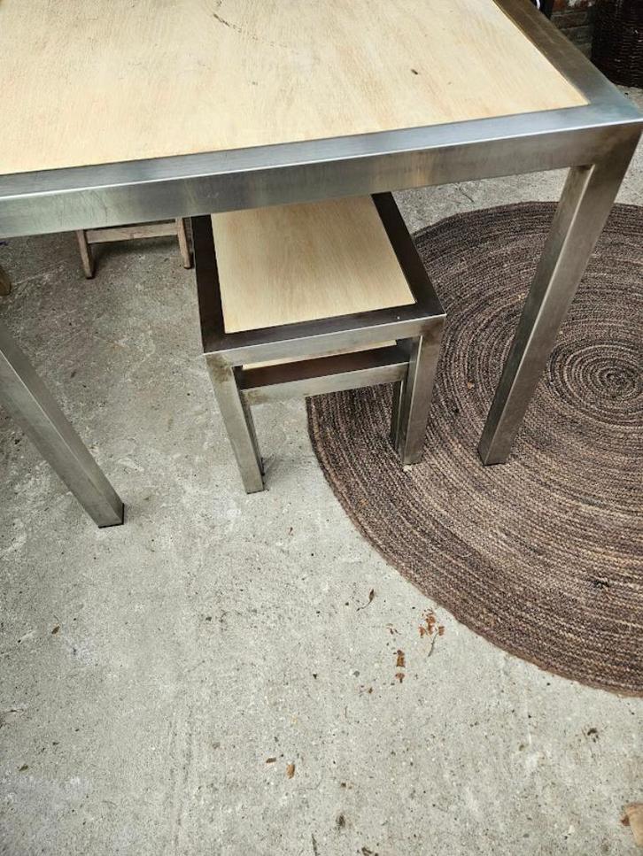 tafel en 2 bankjes op maat gemaakt, Huis en Inrichting, Tafels | Eettafels, Zo goed als nieuw, 50 tot 100 cm, 150 tot 200 cm, Vijf personen of meer