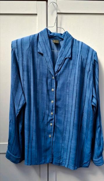 Vintage blouse, maat 40/42 - L/XL - blauw - 90's  beschikbaar voor biedingen