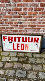 Glas reclame frituur Leon., Reclamebord, Gebruikt, Ophalen