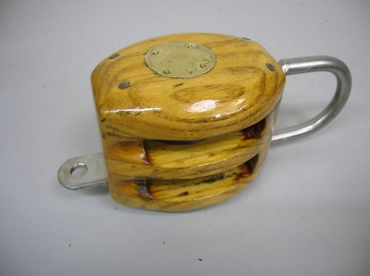 Houten Blok / Katrol, dubbelschijfs + hondsvot, 10 mm, Watersport en Boten, Accessoires en Onderhoud, Gebruikt, Lijn of Blok, Ophalen of Verzenden
