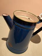Vintage Blauw Emaille Koffiekan met Groene Rand, Ophalen of Verzenden