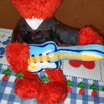 Elmo knuffel met leren jas en gitaar 24 cm groot, Ophalen of Verzenden