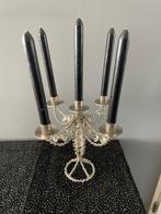 Kandelaar 5-arms, zilverkleurig met transpante stenen, Ophalen of Verzenden, Overige materialen, Kandelaar, 25 tot 50 cm